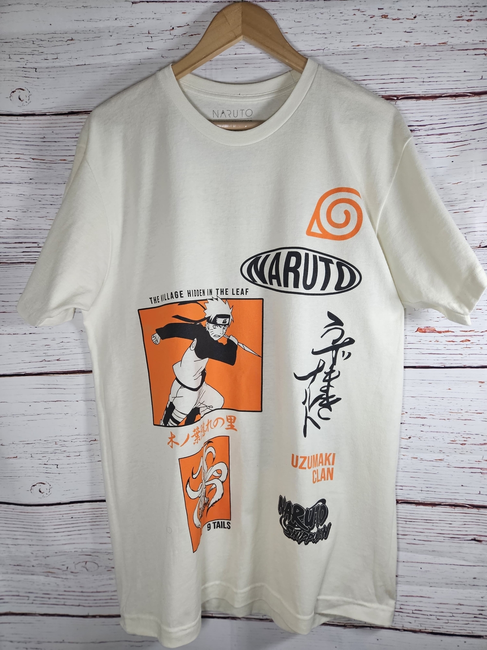 Naruto Shippuden Men's T-Shirt Size L Uzumaki 9 Tails Anime Graphic Tee